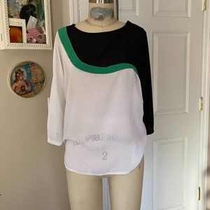 VINTAGE 1980s Campus Casuals WAVE Color-block Slinky Dolman Tunic Shirt *SMALL*